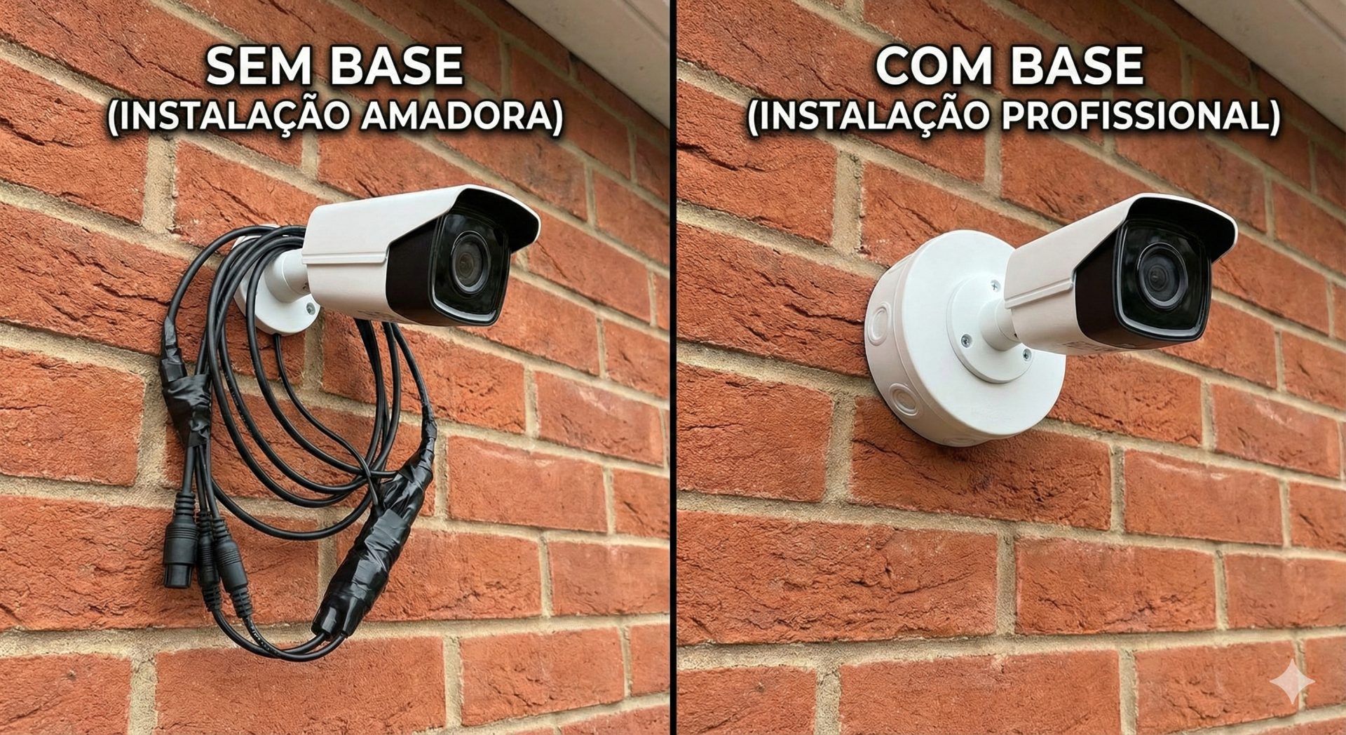 dois tipos de instalação de câmaras de segurança em parede de tijolo