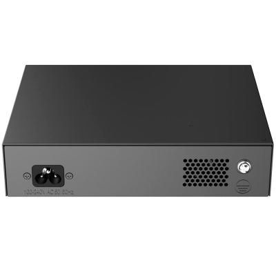 Dispositivo eletrónico retangular preto com entradas e ventilação