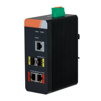 Switch PoE X-Security Carril DIN 2 portas PoE RJ45 + 2 SFP Velocidade 10/100/1000 Mbps-X-Security XS-SWI0402HIPOE-MGF-120-DIN