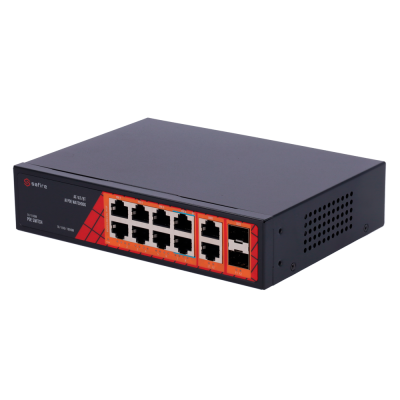 Switch de rede Safire com 8 portas Ethernet e 2 portas uplink