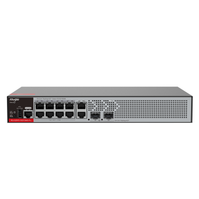 Ruijie Switch PoE Cloud gerenciável L2+ 8 portas RJ45 GE + 2 SFP 2.5Gigabit portas [%VAR%] 8 Portas PoE+ / Até 125W potência total-Ruijie RG-S2915-10GT2MS-P-L