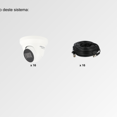 Sistema de Videovigilância com fios (RG59), 16 Câmaras Turret com 8 mpx da Hikvision