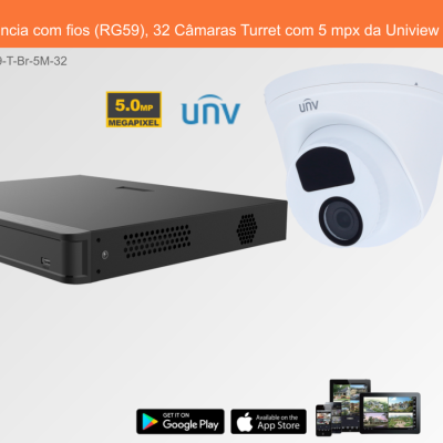 Sistema de Videovigilância com fios (RG59), 32 Câmaras Turret com 5 mpx da Uniview