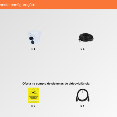 Sistema de Videovigilância com fios (RG59), 4 Câmaras Turret com 5 mpx da Uniview
