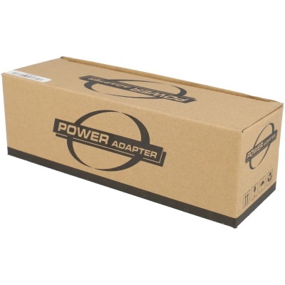 Caixa de cartão castanho para adaptador de energia com texto preto