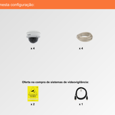 Sistema de Videovigilância com fios (PoE), 4 Câmaras Mini-Dome com 2 mpx da Hikvision
