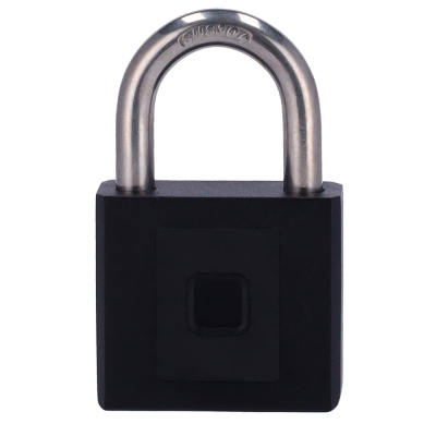 Cadeado preto com arco metálico em fundo branco