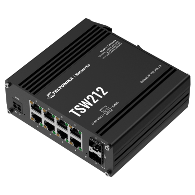 Teltonika Switch PoE Gestionable Industrial 8 portas Ethernet RJ45 Gigabit +2 SFP Gigabit VLAN/Loop Prevention/STP/RSTP/Port Mirroring-TK-TSW212