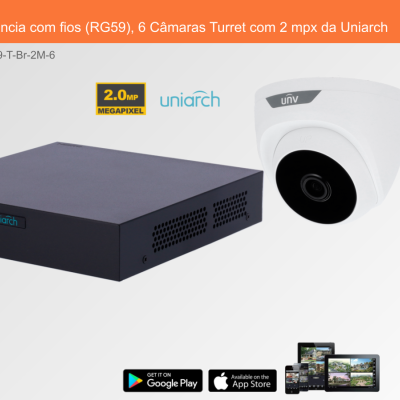 Sistema de Videovigilância com fios (RG59), 6 Câmaras Turret com 2 mpx da Uniarch
