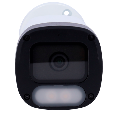 Câmara de vigilância branca com lente e luzes LED