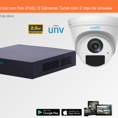 Sistema de Videovigilância com fios (PoE), 6 Câmaras Turret com 2 mpx da Uniview