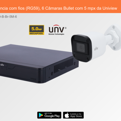 Sistema de Videovigilância com fios (RG59), 6 Câmaras Bullet com 5 mpx da Uniview