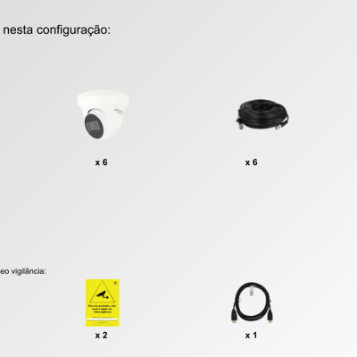 Sistema de Videovigilância com fios (RG59), 6 Câmaras Turret com 8 mpx da Hikvision