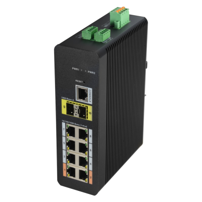 Switch PoE X-Security Carril DIN 8 porta PoE RJ45 + 2 porta SFP de fibra Velocidade 10/100/1000 Mbps-X-Security XS-SW1008HIPOE-MGF-120-DIN
