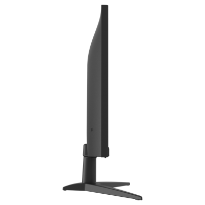 Monitor preto visto de lado com base em V invertido