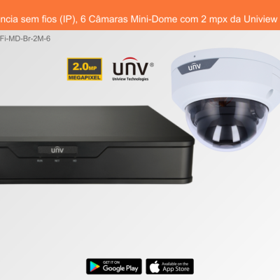 Sistema de Videovigilância sem fios (IP), 6 Câmaras Mini-Dome com 2 mpx da Uniview