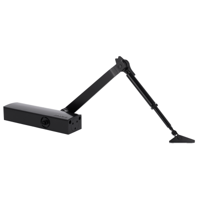 Fecho de porta hidráulico preto com braço articulado