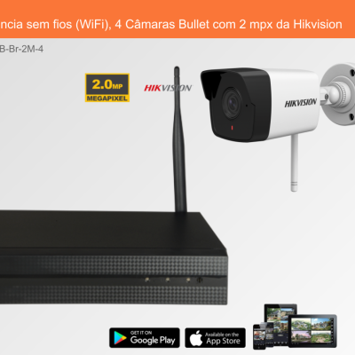 Sistema de Videovigilância sem fios (WiFi), 4 Câmaras Bullet com 2 mpx da Hikvision