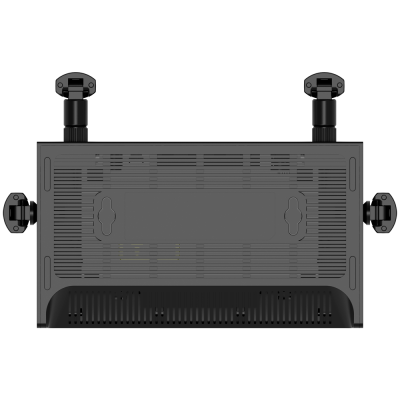 Dispositivo eletrônico preto com ventilação e suportes ajustáveis