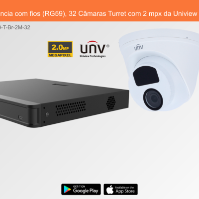 Sistema de Videovigilância com fios (RG59), 32 Câmaras Turret com 2 mpx da Uniview