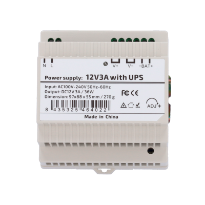 Fonte DIN c/ UPS lojaCCTV DC 12V 3A 36W (AC 100-240V)