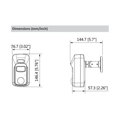 Câmara com fios (Coaxial) Bloco Preta 2mpx 2.8mm 20m Microfone IP67 - Dahua HAC-ME2241C