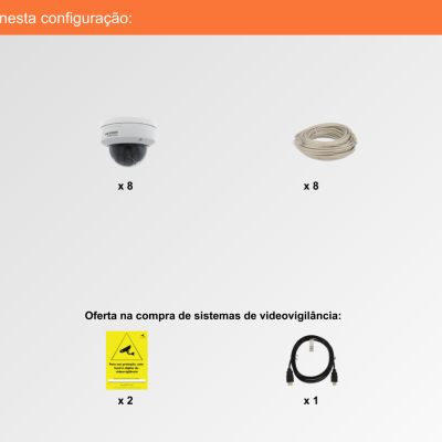 Sistema de Videovigilância com fios (IP) e Switch PoE, 8 Câmaras Mini-Dome com 2 mpx da Hikvision