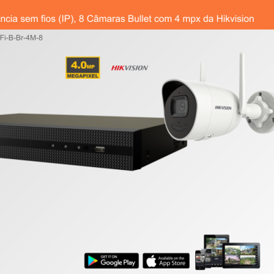Sistema de Videovigilância sem fios (IP), 8 Câmaras Bullet com 4 mpx da Hikvision