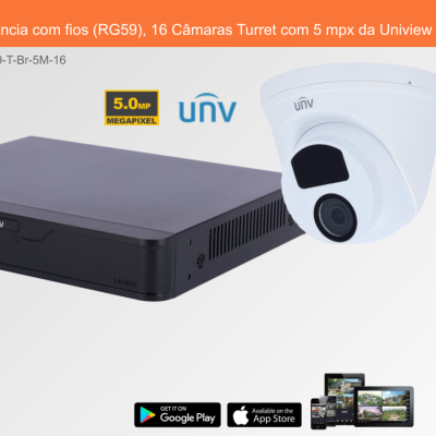 Sistema de Videovigilância com fios (RG59), 16 Câmaras Turret com 5 mpx da Uniview