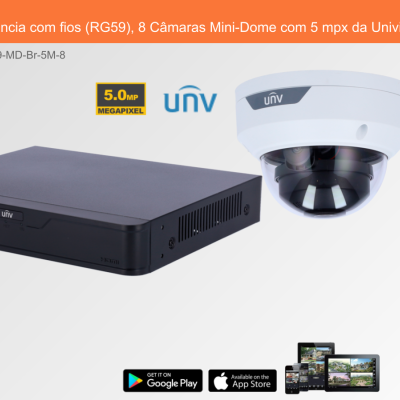 Sistema de Videovigilância com fios (RG59), 8 Câmaras Mini-Dome com 5 mpx da Uniview