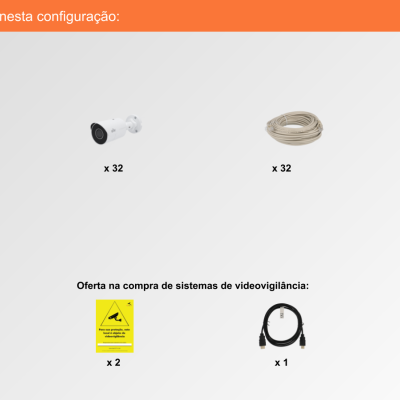 Sistema de Videovigilância com fios (IP) e Switch PoE, 32 Câmaras Bullet com 8 mpx da Uniview