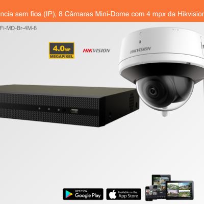 Sistema de Videovigilância sem fios (IP), 8 Câmaras Mini-Dome com 4 mpx da Hikvision