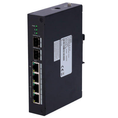 Switch PoE X-Security 3 portas FE + 1GE + 2 SFP GE 60W porta 4 / 30W porta 1-3/ Máximo 120W-X-Security XS-SW0604HIPOE-MF-120-DIN