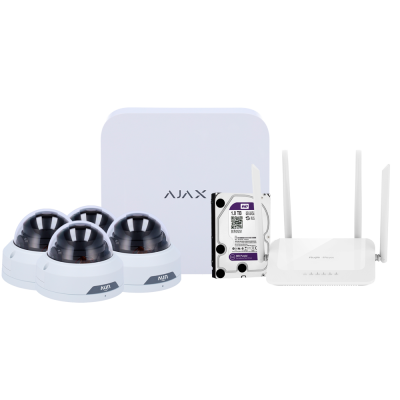 Kit Ajax AJ‑NVRKIT108T‑2W com NVR 8 CH PoE + 2 Câmaras Turret 4 MP Dual‑Light Wi‑Fi