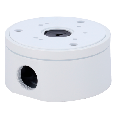 Base branca cilíndrica para montagem de câmera de segurança com orifícios de fixação