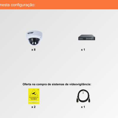 Sistema de Videovigilância com fios (IP) e Switch PoE, 8 Câmaras Mini-Dome com 8 mpx da Ajax Sistema de Videovigilância com fios (IP) e Switch PoE, 8 Câmaras Mini-Dome com 8 mpx da Ajax