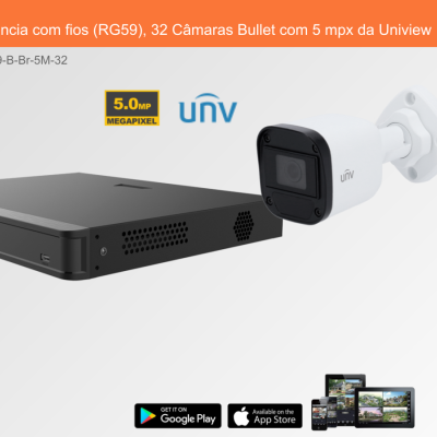 Sistema de Videovigilância com fios (RG59), 32 Câmaras Bullet com 5 mpx da Uniview