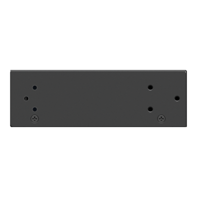 Placa metálica preta com orifícios e parafusos