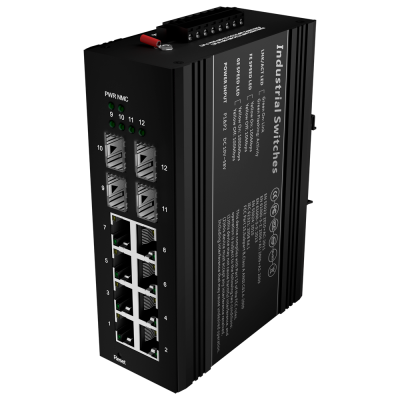 Switch PoE Marca Branca - Montagem em carril DIN 8 portas Gigabit + 4 SFP Gigabit 90W portas 1 e 2 / 30W porta 3-8 / Máximo 240W-SW1208HIPOE-MGF-240-DIN