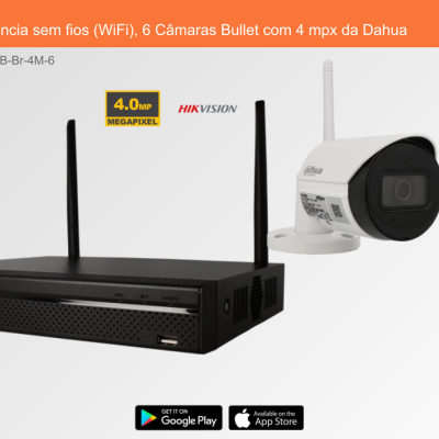 Sistema de Videovigilância sem fios (WiFi), 6 Câmaras Bullet com 4 mpx da Dahua