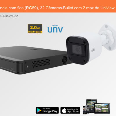 Sistema de Videovigilância com fios (RG59), 32 Câmaras Bullet com 2 mpx da Uniview