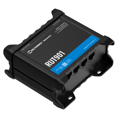 Roteador Teltonika Networks RUT901 preto com quatro portas Ethernet