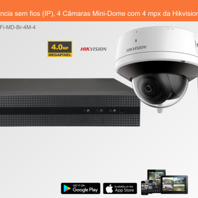 Sistema de Videovigilância sem fios (IP), 4 Câmaras Mini-Dome com 4 mpx da Hikvision