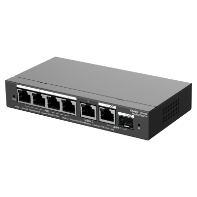 Comutador de rede cinzento com múltiplas portas Ethernet pretas