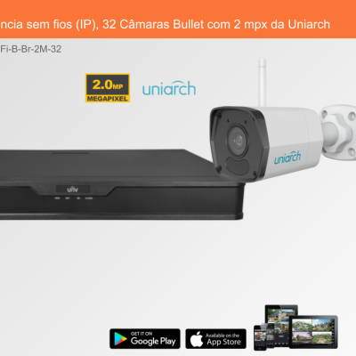 Sistema de Videovigilância sem fios (IP), 32 Câmaras Bullet com 2 mpx da Uniarch