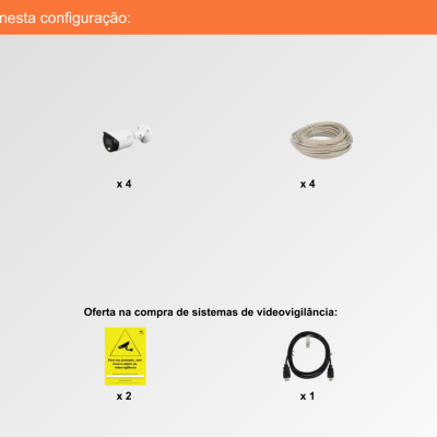 Sistema de Videovigilância com fios (IP) e Switch PoE, 4 Câmaras Bullet com 2 mpx da Dahua