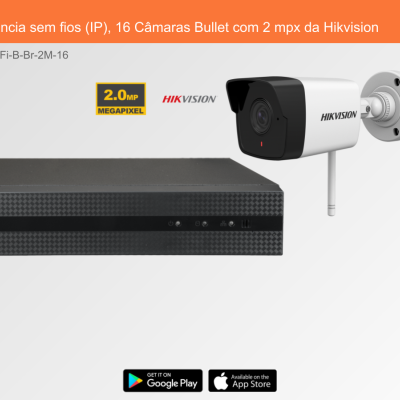 Sistema de videovigilância Hikvision com gravador digital preto e câmara Bullet branca e preta