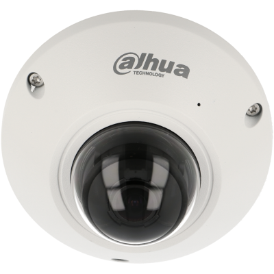 Câmara de vigilância dome branca com lente preta e texto Dahua TECHNOLOGY