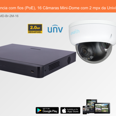 Sistema de Videovigilância com fios (PoE), 16 Câmaras Mini-Dome com 2 mpx da Uniview