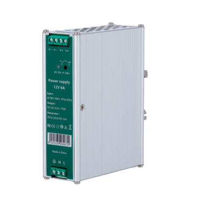 Fonte Alimentação Carril DIN lojaCCTV DC 12V 6.3A 75W (AC 100-240V)